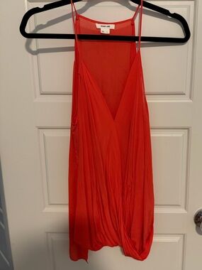 Helmut Lang Orange Draped Spaghetti-Strap Top